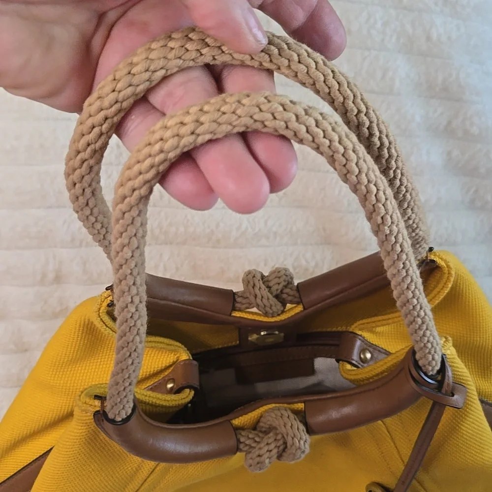 Michael Kors Yellow Fabric Shoulder Hobo Bag with Tan Leather Trim -  NEW